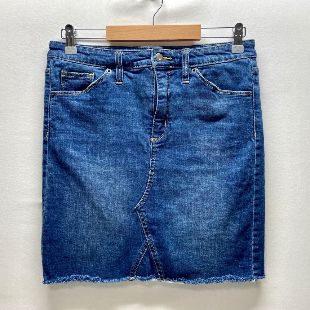 Universal Thread Denim Mini Skirt Women's 8 Blue Jean Raw Hem 5 Pocket Stretch